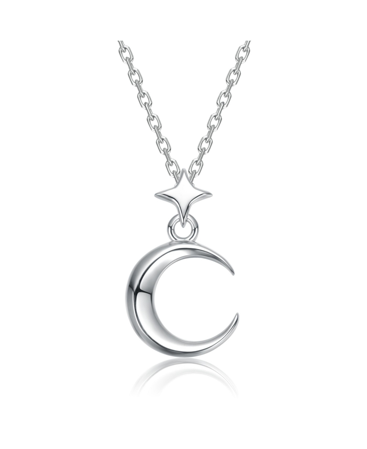 Sleek Crescent Moon and Star Necklace - White