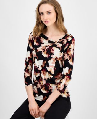 Women's Printed Hardware-Trim Top