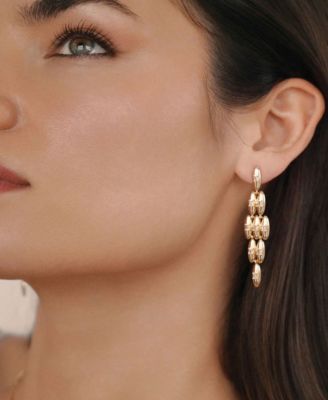 Oval Dome Baguette Diamond Shape Dangle Earrings