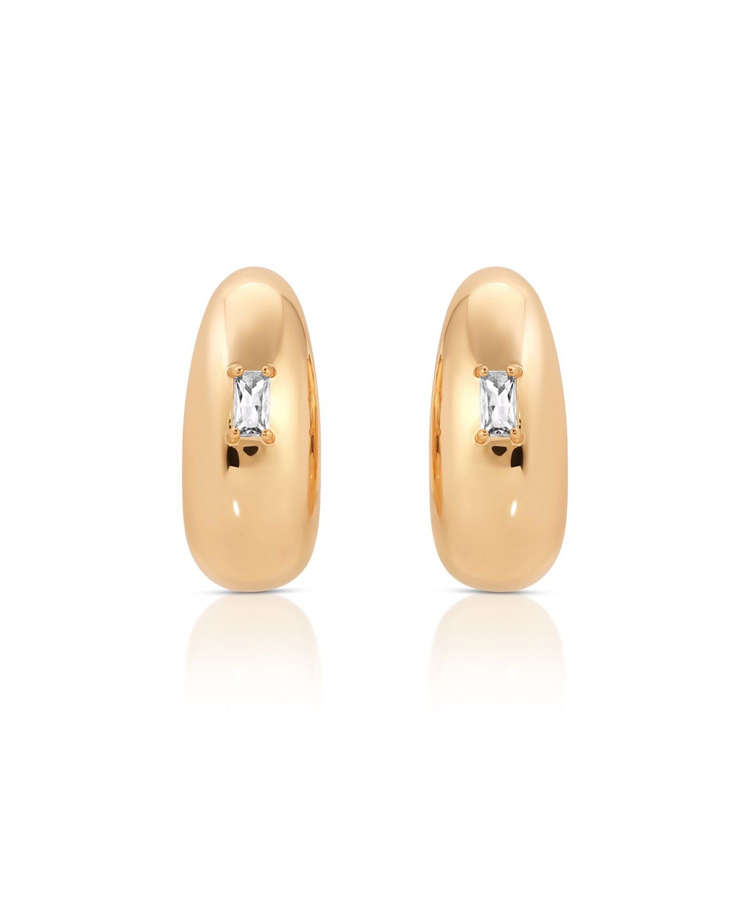 Oval Dome Baguette Hoop Earrings