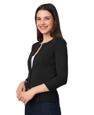 Petite Crewneck 3/4-Sleeve Cardigan Sweater