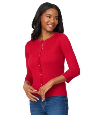 Petite Crewneck 3/4-Sleeve Cardigan Sweater