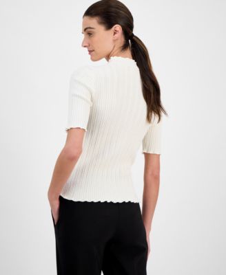 Petite Mock-Neck Short-Sleeve Sweater 