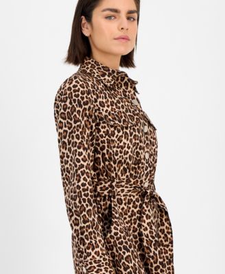 Women's Printed Tie-Waist Long-Sleeve Shirtdress