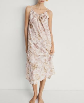 MANGO - Women's Floral Print Cotton Nightgown