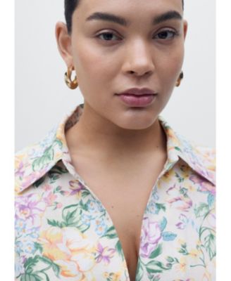 Women's Knotted Floral Linen Shirt