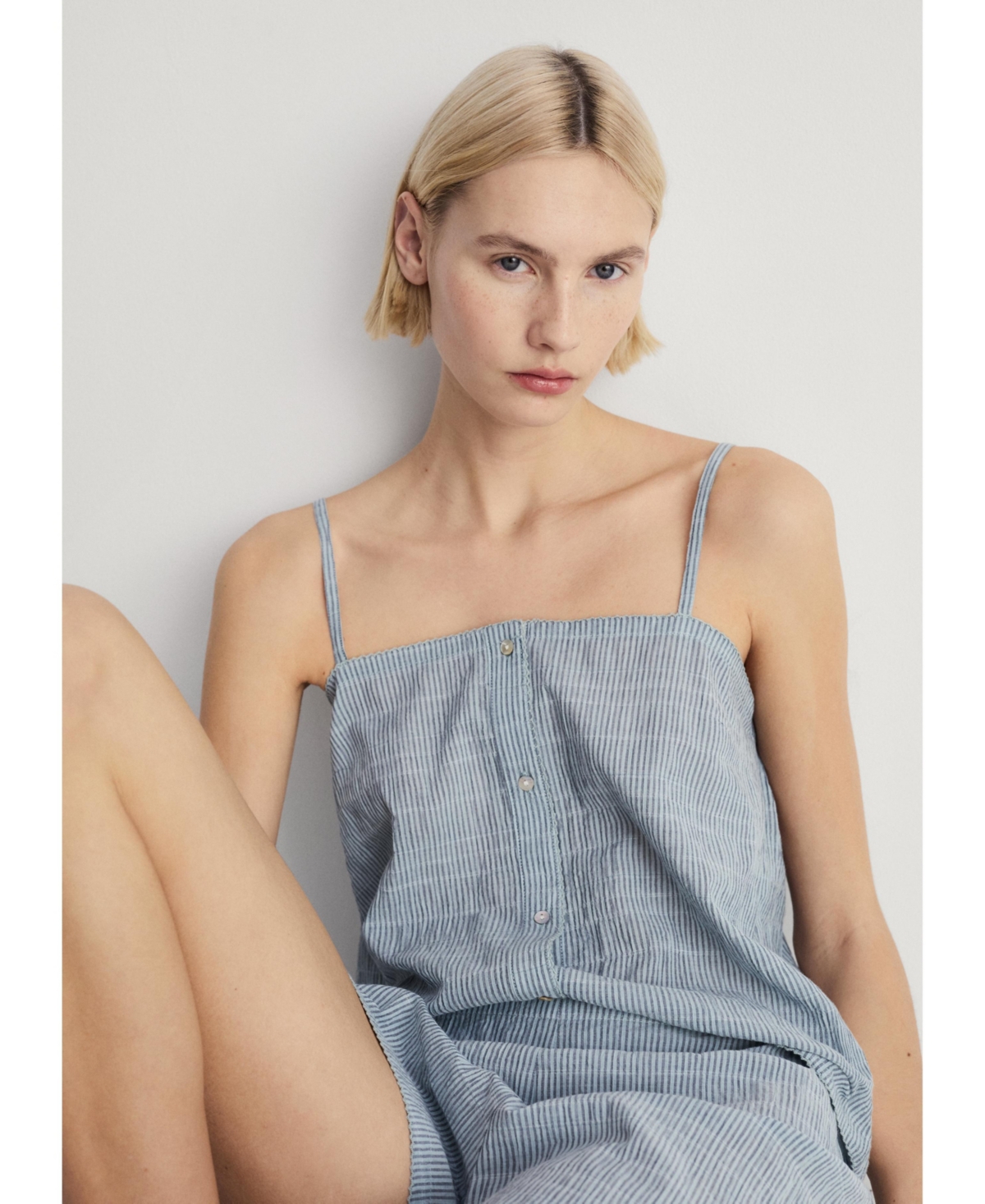 Mango Women's 2-piece Seersucker Stripe Cotton Pajama Set