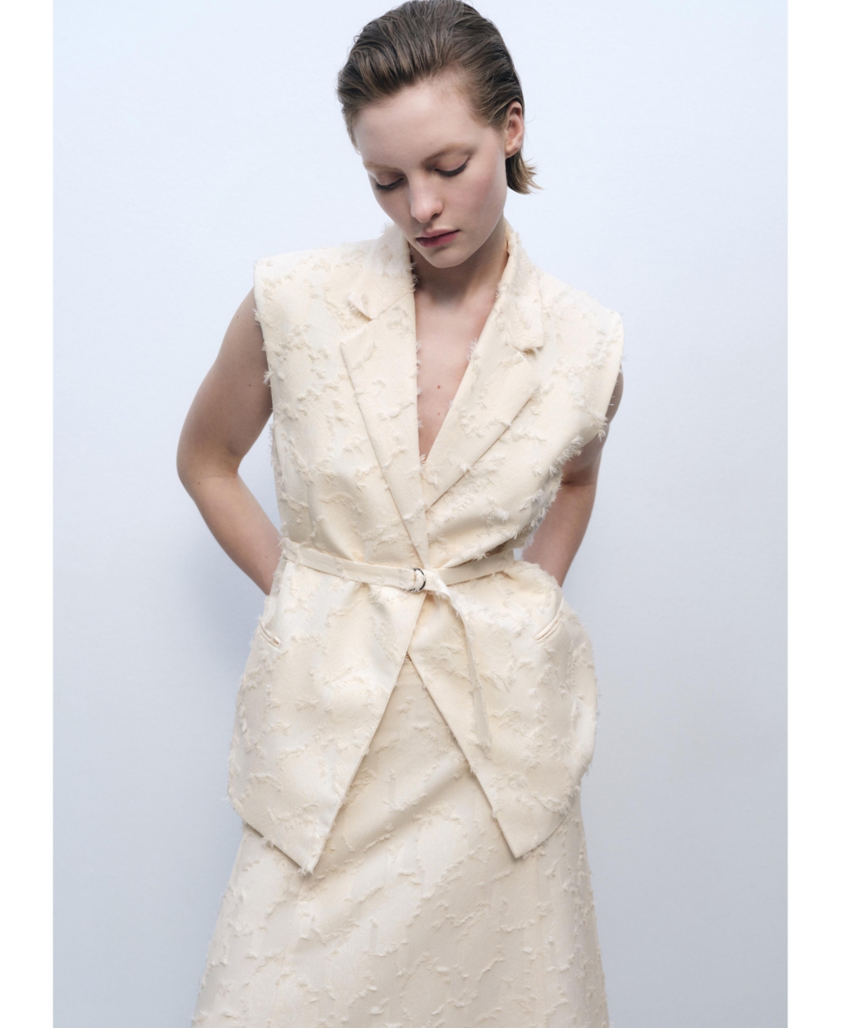 Women's Belt Texture Vest - Off White
