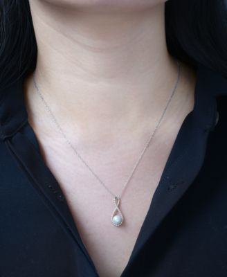 Cultured Freshwater Pearl (6mm) & Diamond (1/10 ct. t.w.) Infinity 18" Pendant Necklace in 10k White Gold