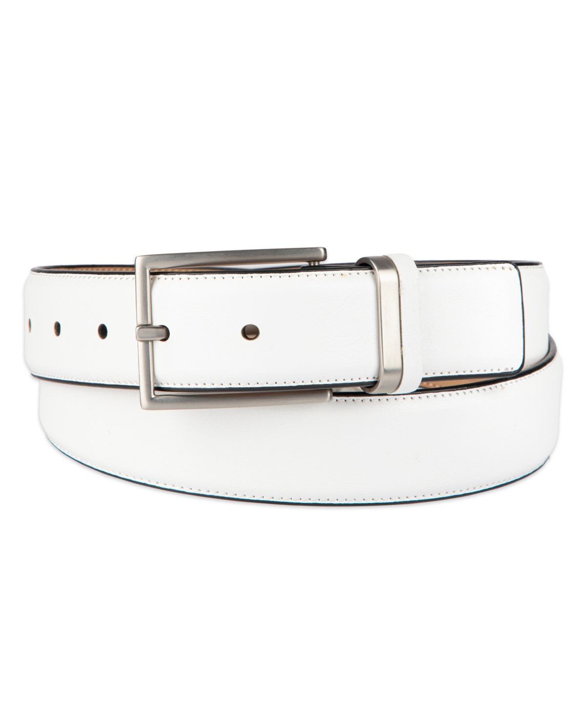 Men's Burnished Edge and Metal Loop Dress Belt, Created for Macy's - White