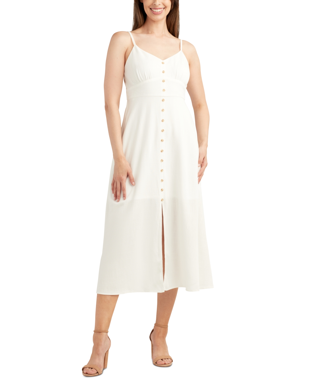 Juniors' Button-Front Sleeveless Midi Dress - Off White