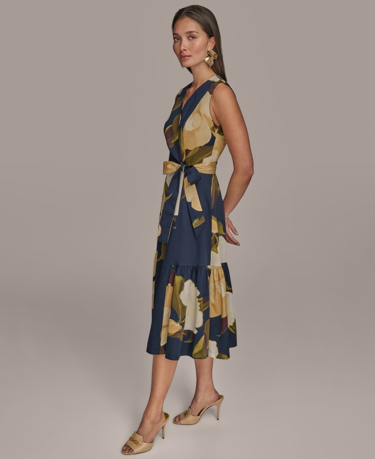 Donna Karan Sleeveless Faux Wrap Midi Dress