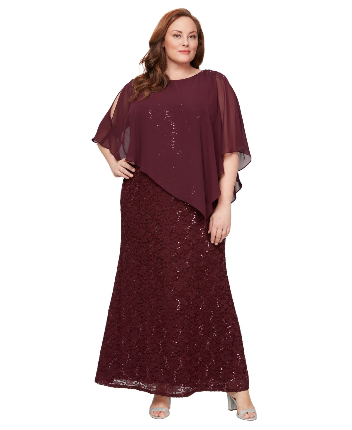 Plus Size Beaded Popover Gown - Navy