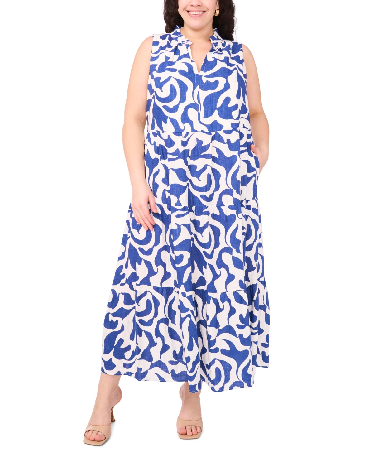 Plus Size Printed Split-Neck Sleeveless Maxi Dress - Jbs Denim