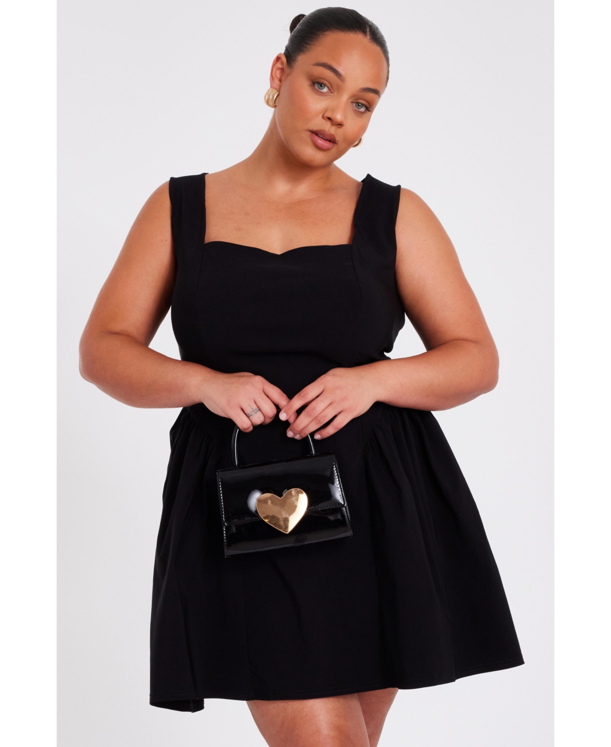 Plus Size Square Neck Drop Waist Mini Dress - Black