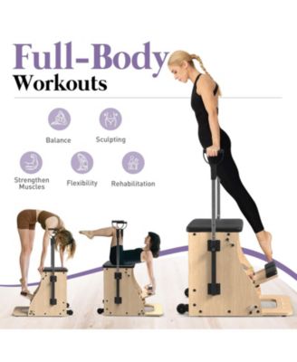 Pilates Combo Chair – Oak Frame, Resistance Bands & Split Pedals for Home/Studio