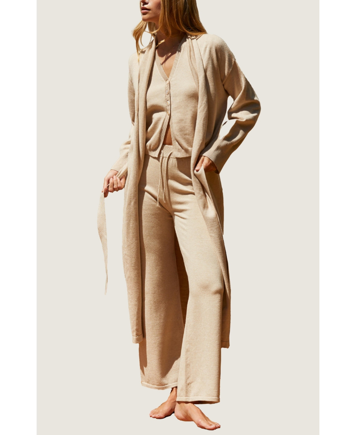 Women's Andie Duster Sweater Knit Cardigan - Beige/khaki + beige