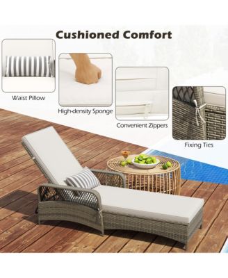 PE Wicker Chaise Lounge Chair 6-Position Adjustable Patio Recliner w/ Soft Cushions