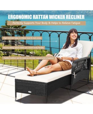 Adjustable Patio Rattan Lounge Chair Chaise Recliner w/ Cushion & Pillow