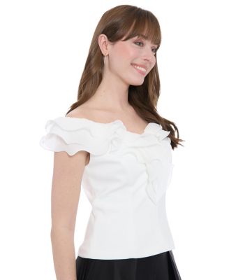Women's Scuba Crepe Ruffled-Neckline Top