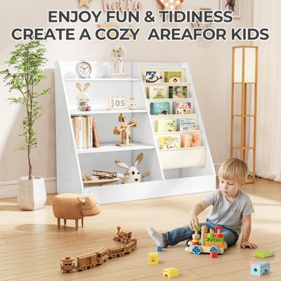 4-Tier Kids Bookshelf and Toy Storage Organizer with Anti-Tipping Kits for Safe