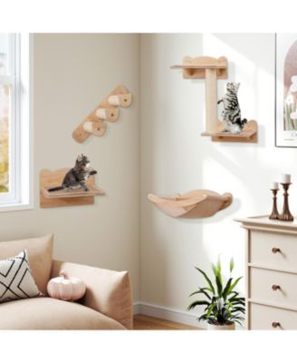 Cat Wall Furniture Set of 4 with Hammock 2-step Cat Tree and Perch