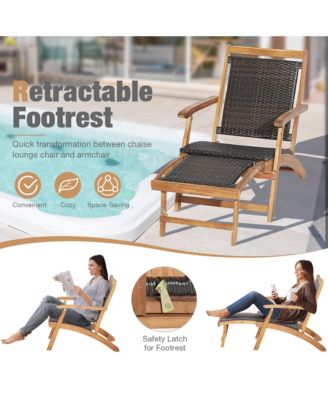 Patio Lounge Chair Set of 3 w/ Side Table Quick Folding Design Ottoman Outdoor