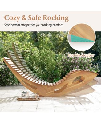 2PCS Outdoor Chaise Lounge w/ High Back Slatted Seat Stopper Outside Wood Rocker