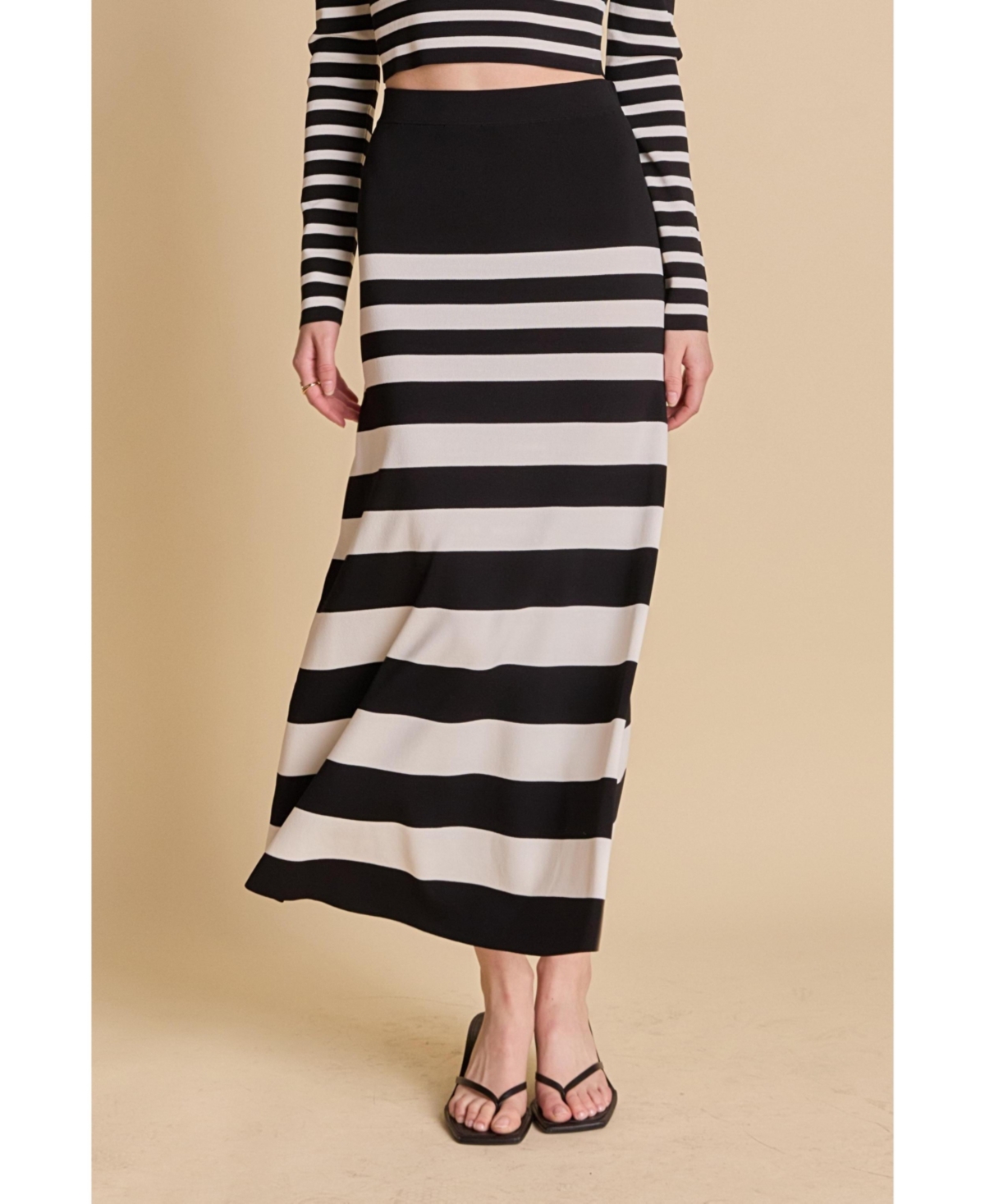 Women's Striped Midi Skirt - Black/cream