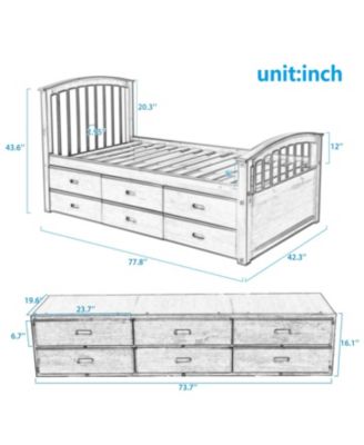 Twin Size Platform Storage Bed Solid Wood Bed With 6 Drawers