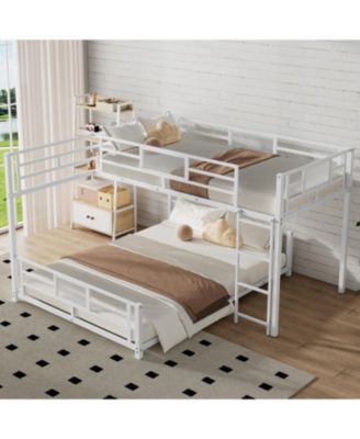 L-shaped Metal Twin over Full Size Bunk Bed, White