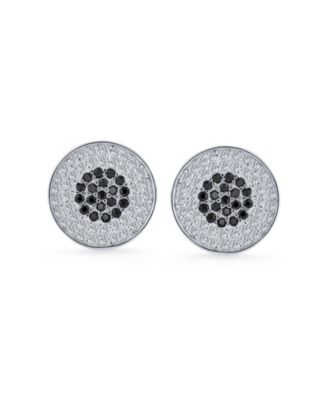Precision Target – 11MM Black & White CZ Stud Earrings, Sterling Silver, Screw Backs