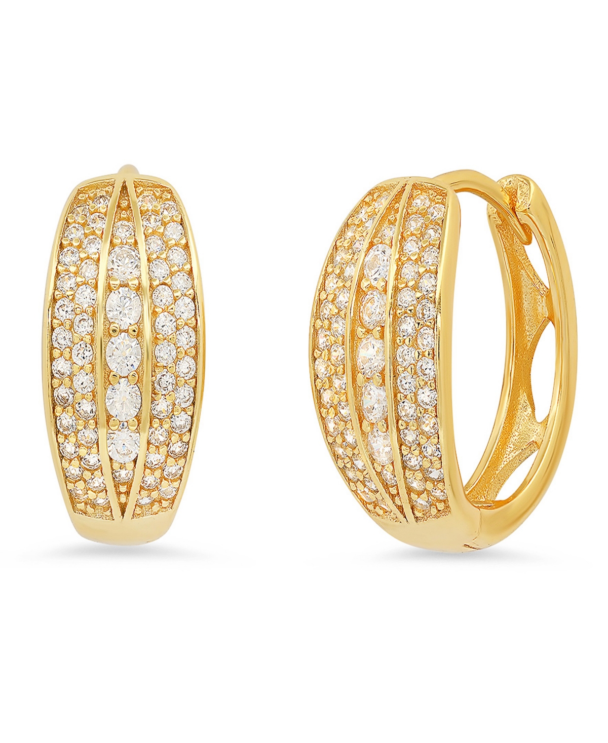 Women's Plated Multi-Row Simulated Diamonds Oval Round Huggie Earrings - Gold