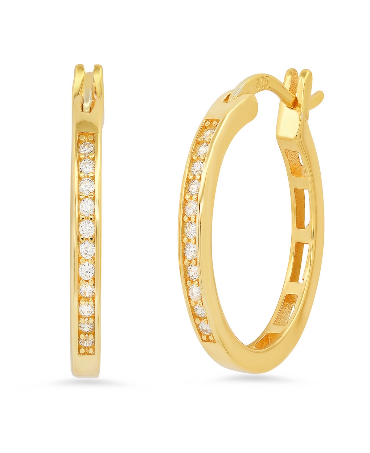 Women's Plated Sterling Silver and Simulated Diamonds Hoops Huggie Earrings - Gold