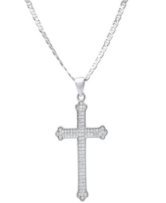 Men's Sterling Silver and Simulated Diamonds Cross Pendant Necklace