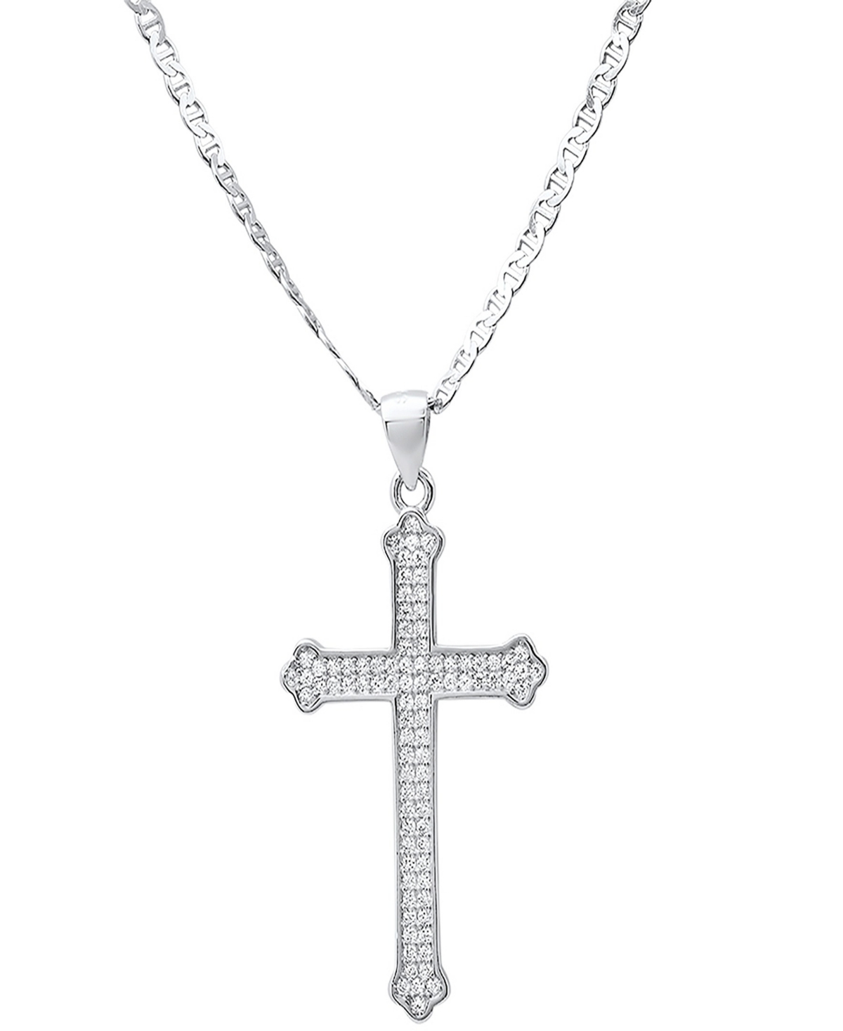 Steeltime Men's Sterling Silver And Simulated Diamonds Cross Pendant Necklace