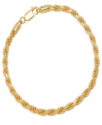 Unisex 14K Gold Plated Sterling Silver Rope Chain Bracelet