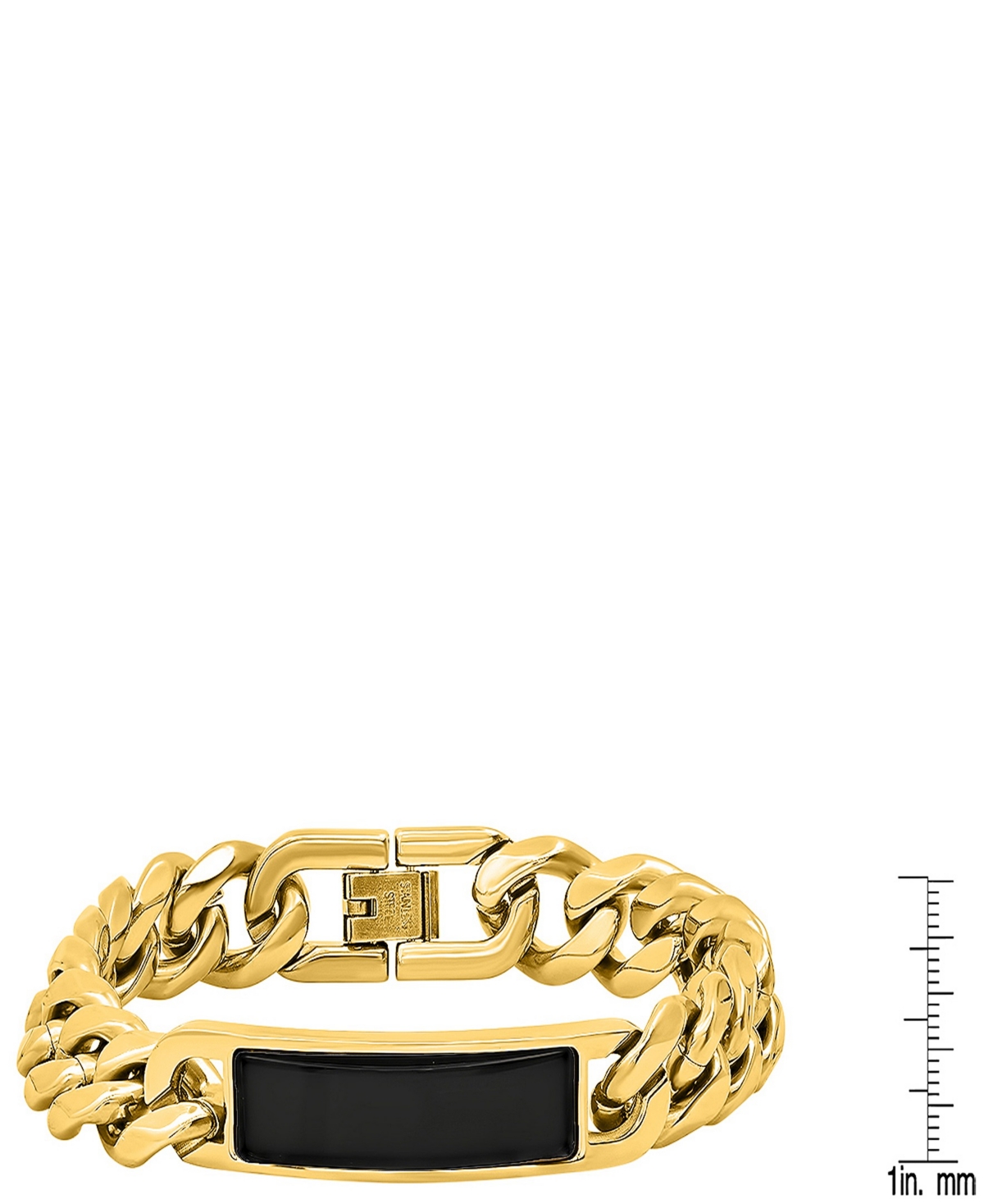 Steeltime Men's 18k Gold Plated And Stainless Steel With Simulated Onyx Id Cuban Link Bracelet