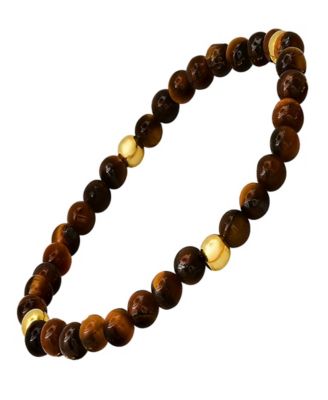 Men’s 14K Gold Plated Sterling Silver and Tiger Eye Beaded Stretch Bracelet