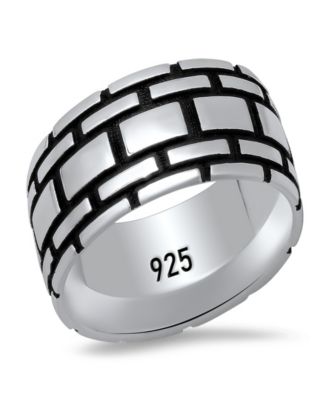 Men's Sterling Silver and Black IP Brick Band Ring