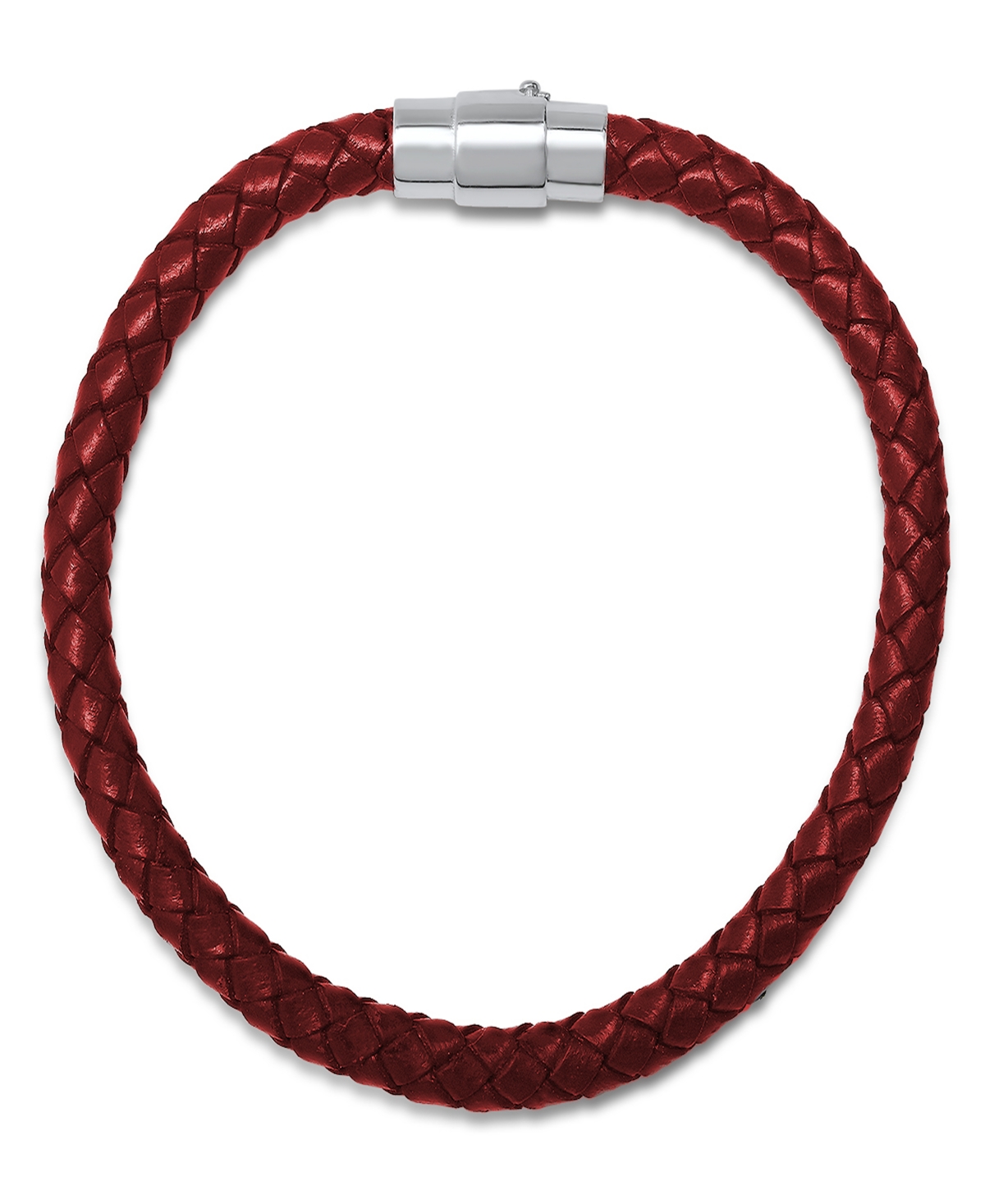 Men's Braided Leather and Sterling Silver Magnetic Clasp Bracelet. - Blue