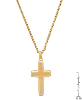Men's Stainless Steel and 18K Gold Plated Cross Pendant Necklace