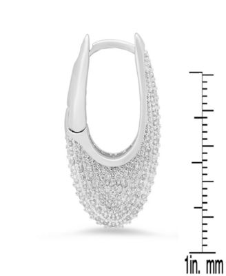 Women's 18K White Gold-Plated Brass Simulated Diamonds Oval Huggie Earrings