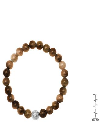 Men’s Tiger Eye Beads and Sterling Silver Bead Stretch Bracelet