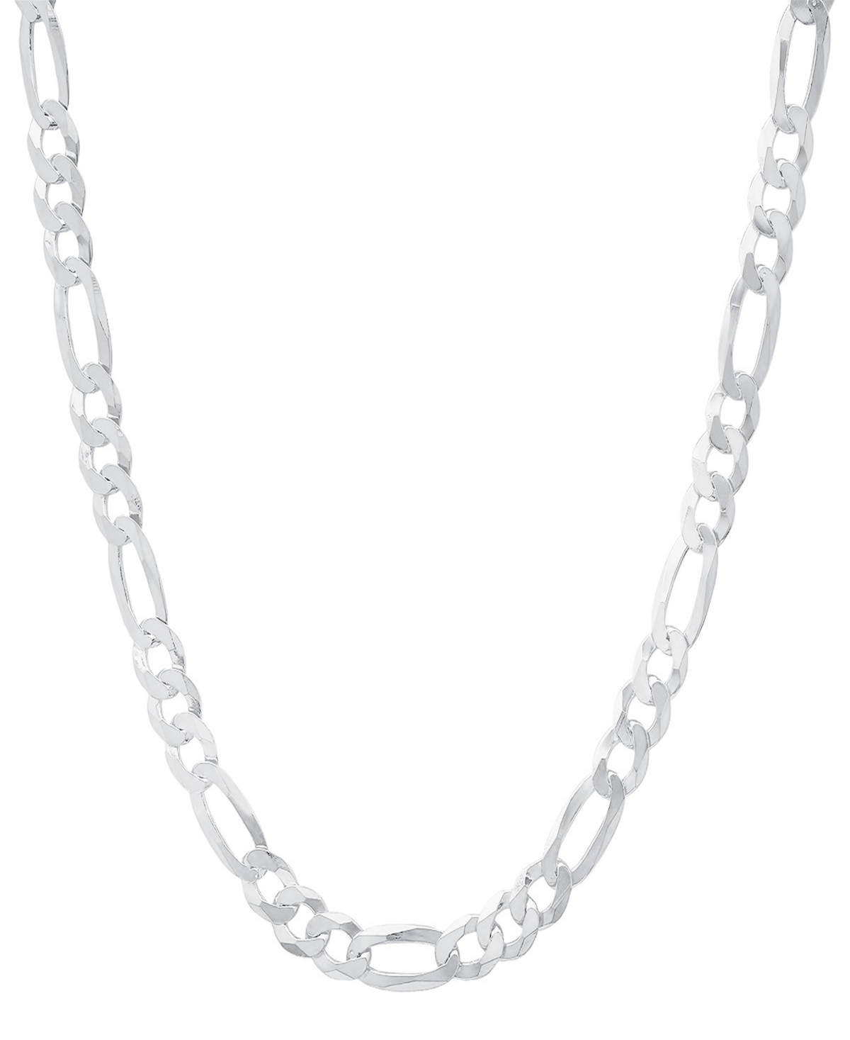 Unisex Sterling Silver Figaro Superflat Necklace - Silver