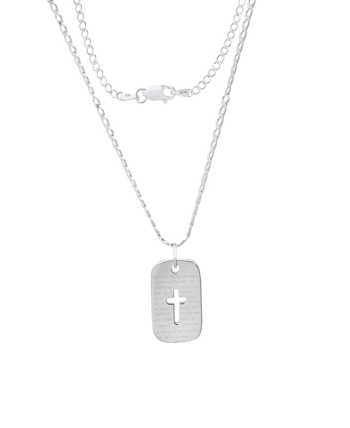Men's Sterling Silver Cross Dog Tag Pendant Necklace - Silver