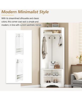 Minimalist Corner Hall Tree with Shoe Bench & Hooks