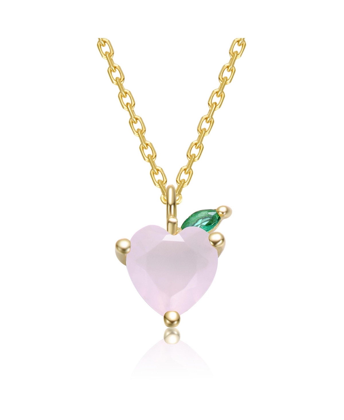 14K Gold Plated with Colored Cubic Zirconia Heart & Leaf Pendant Necklace - Pink