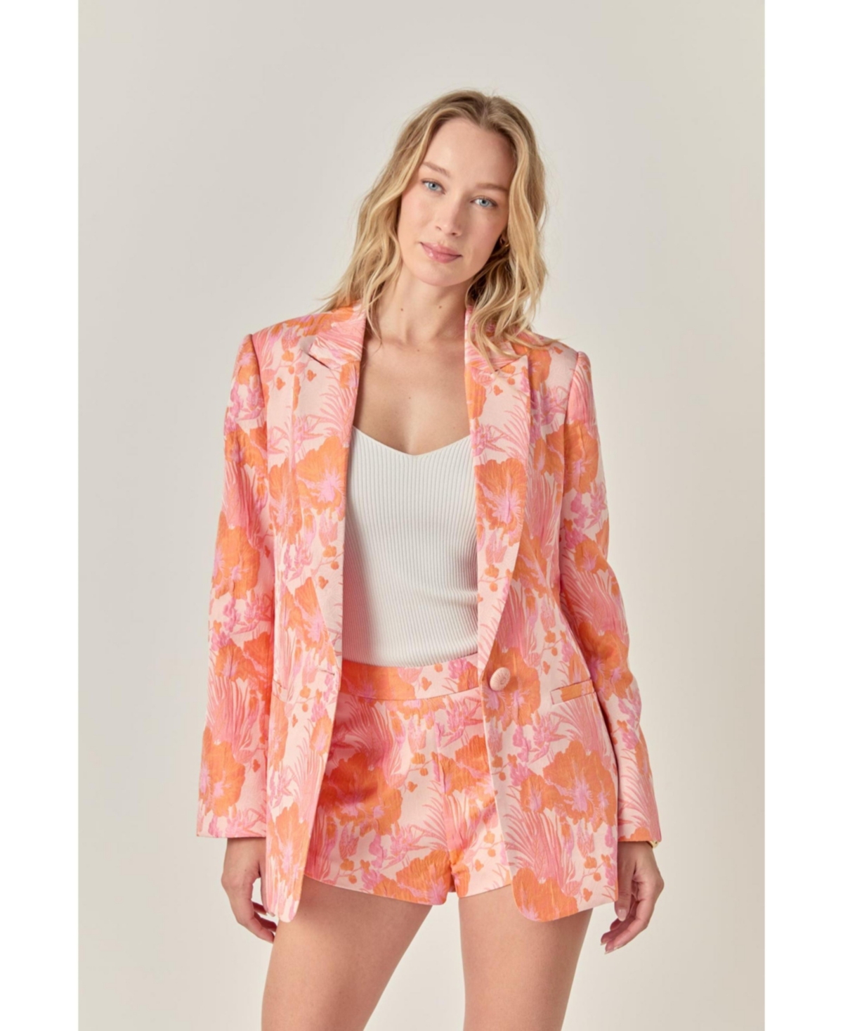 Women's Floral Jacquard Blazer - Pink multi