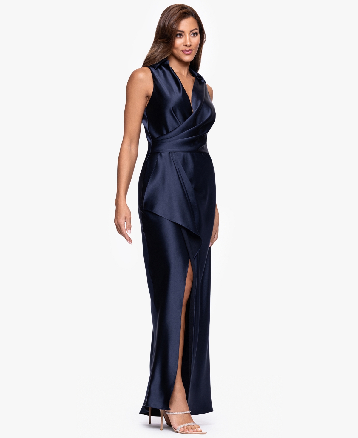 Xscape Women's Collared Sleeveless Long Sheath Dress
